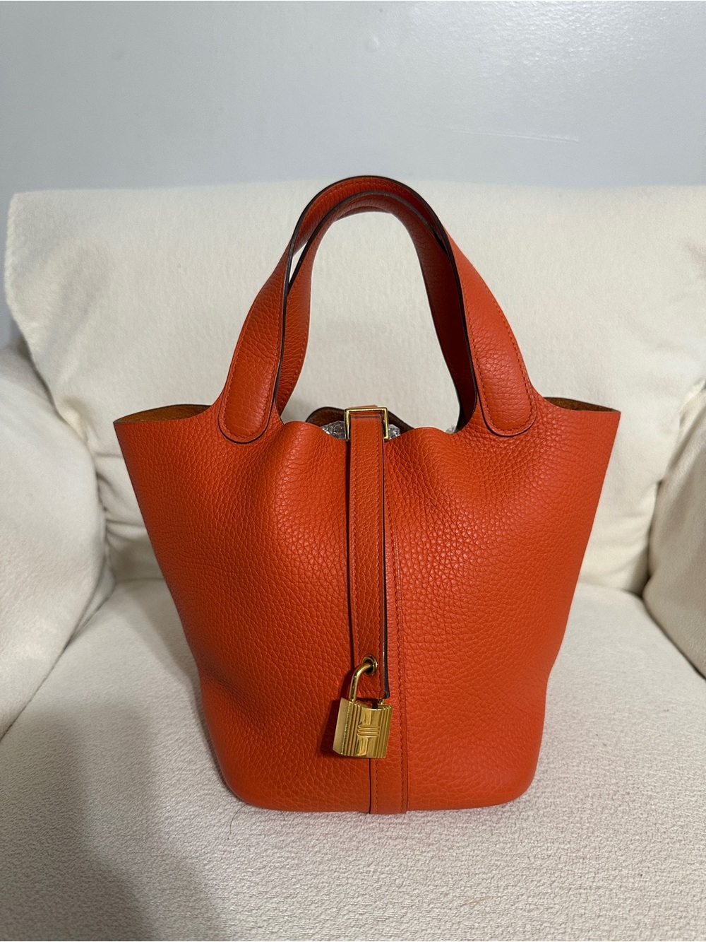 Hermes Picotin 18 Orange Handbag in Gold Hardware